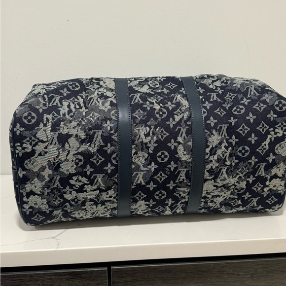 Louis Vuitton Virgil Abloh Blue Monogram Tapestry Canvas Keepall Bandoulière 50 - Picture 8 of 11
